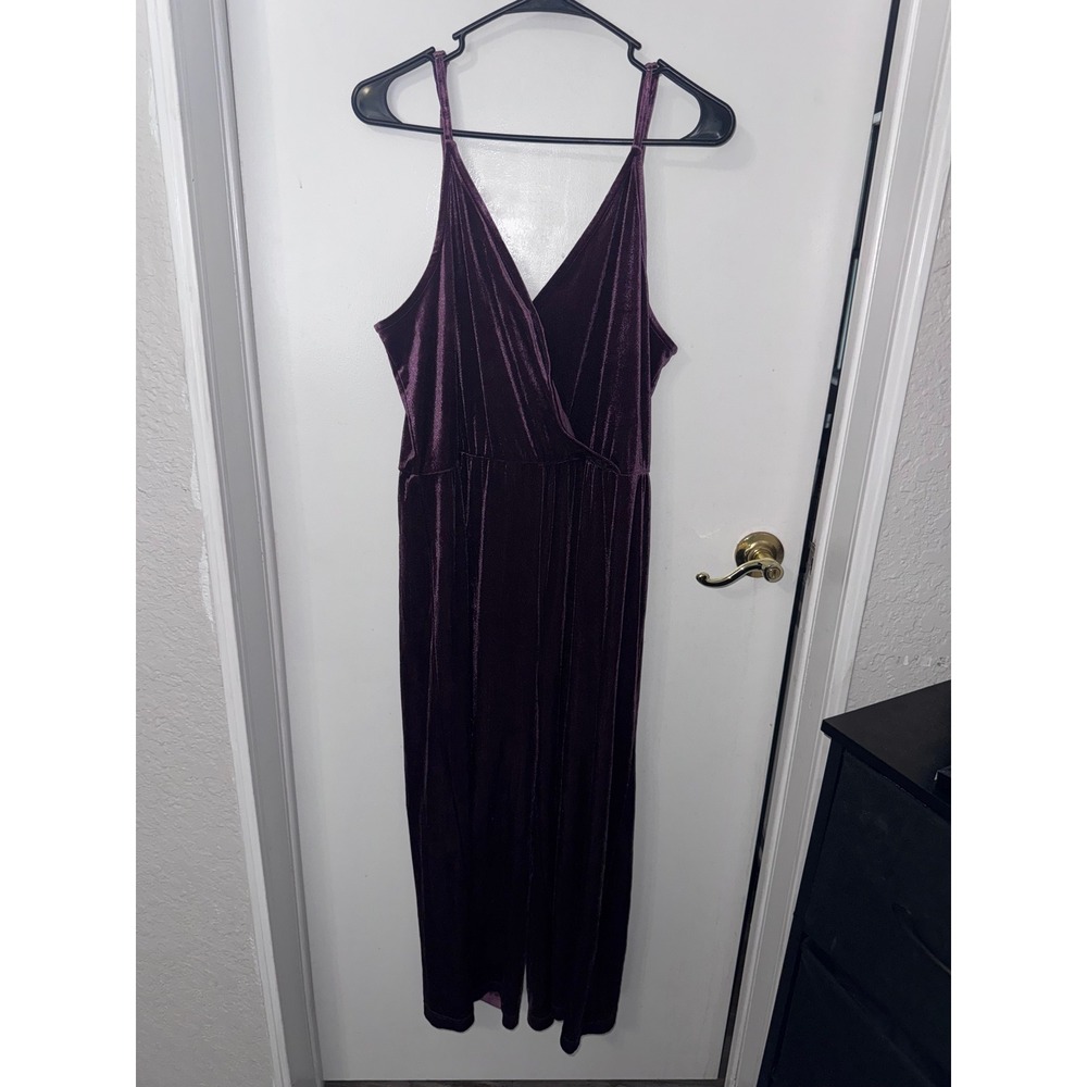 Eyeshadow Purple Velvet Jumpsuit XL Wide Leg Wrap V-Neck Spaghetti Strap J12990